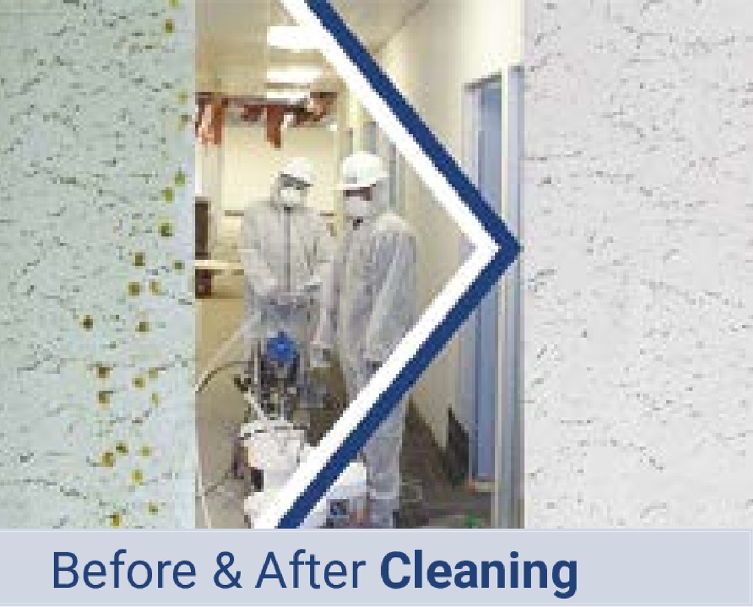 Suspended ceiling tiles before and after cleaning